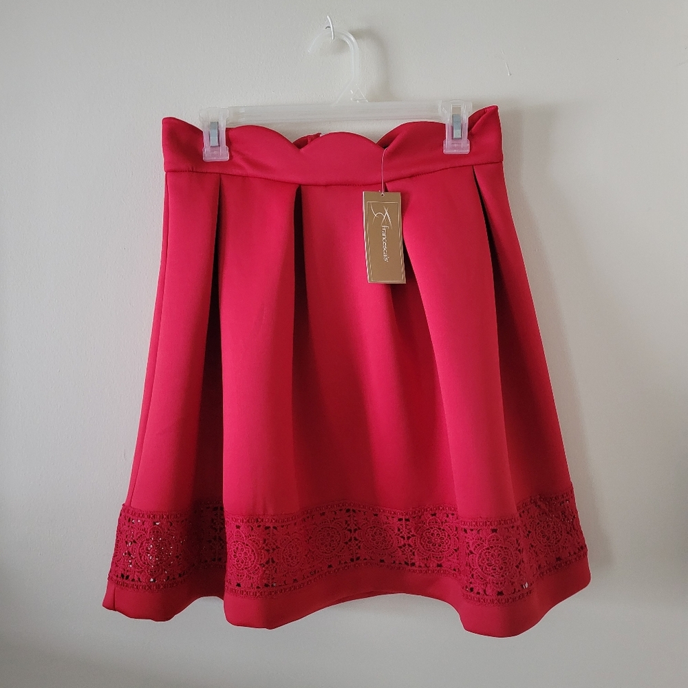 Blue Rain Francescas Red Scallop Hem Lace Trim Red Skirt New - Picture 3 of 11